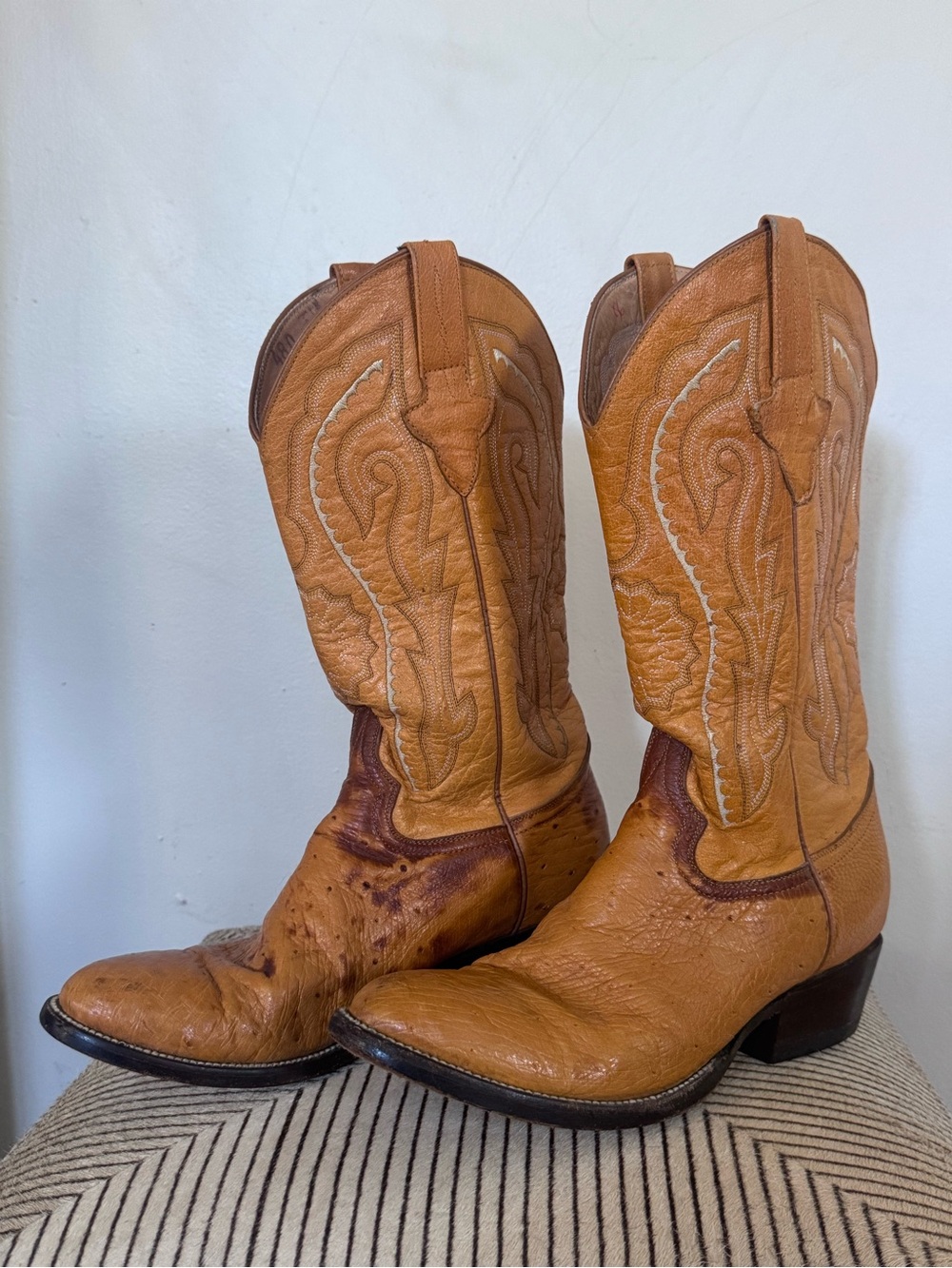 Unisex Vintage DON CUCO Tan Western Leather Embroidered Boots - MENS 7, WOMENS 9